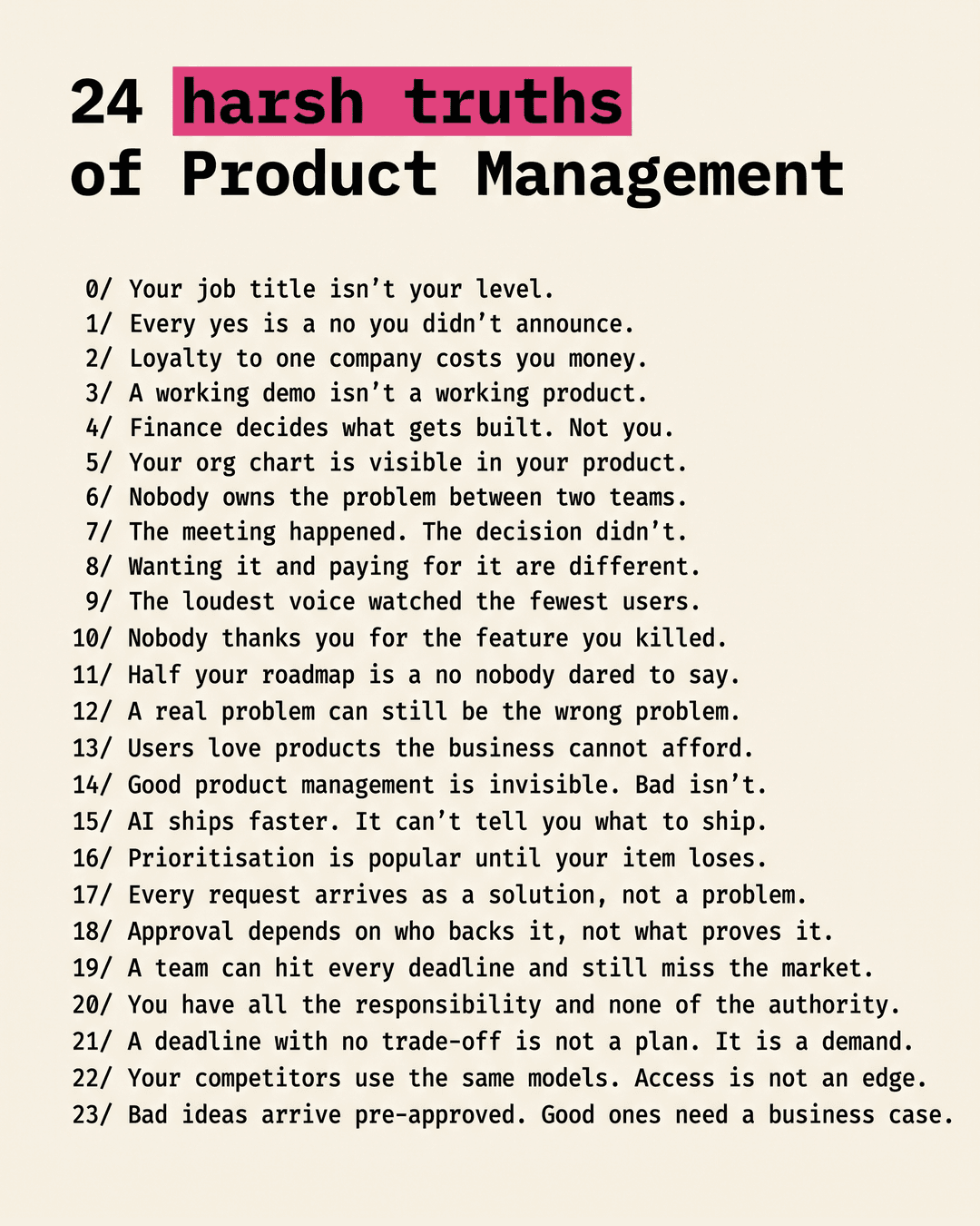 24 Harsh Truths of Product Management I Learnt the Hard Way, the infographic in this PDF