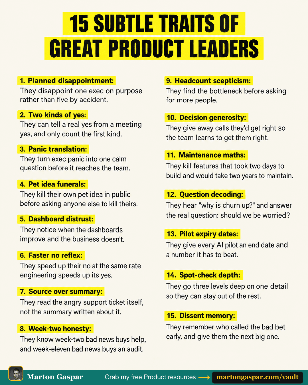 15 Subtle Traits of Great Product Leaders (The Habits That Stop Your Team Waiting on You), the infographic in this PDF