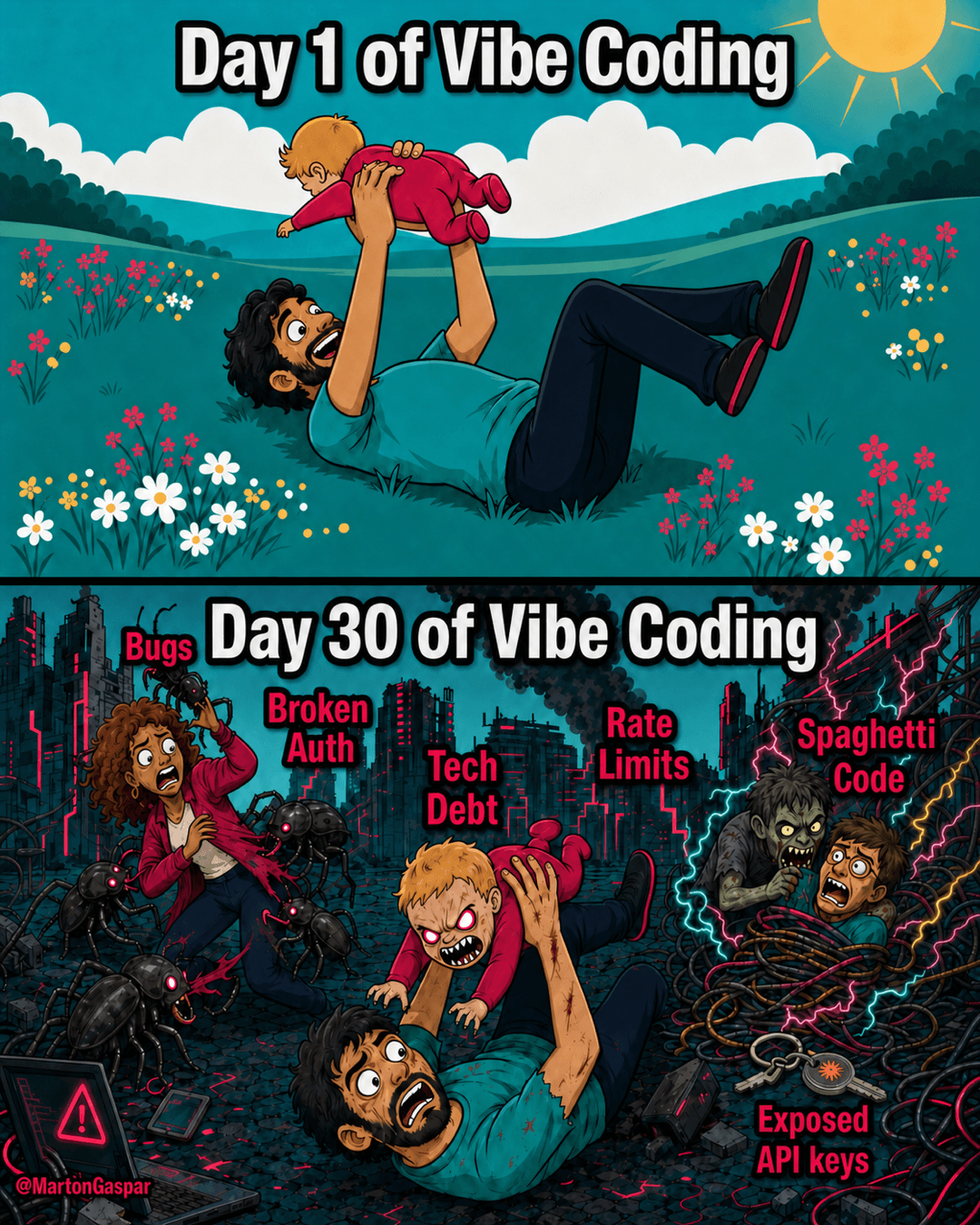 Generating Is Not Building: What Day 30 of Vibe Coding Tests, the infographic in this PDF