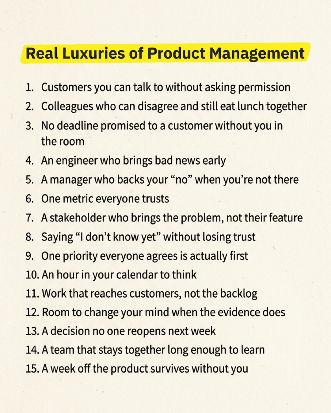 Product Manager Working Conditions: 15 Real Luxuries That Decide Whether Your Instincts Work, the infographic in this PDF